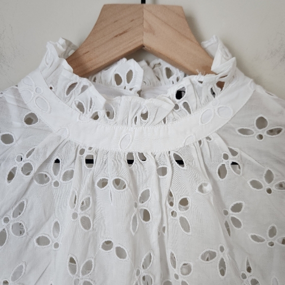 NWT J. Crew | Ruffleneck Drop Waist Eyelet 100% Cotton Mini Dress - Size S Tall - Picture 5 of 15